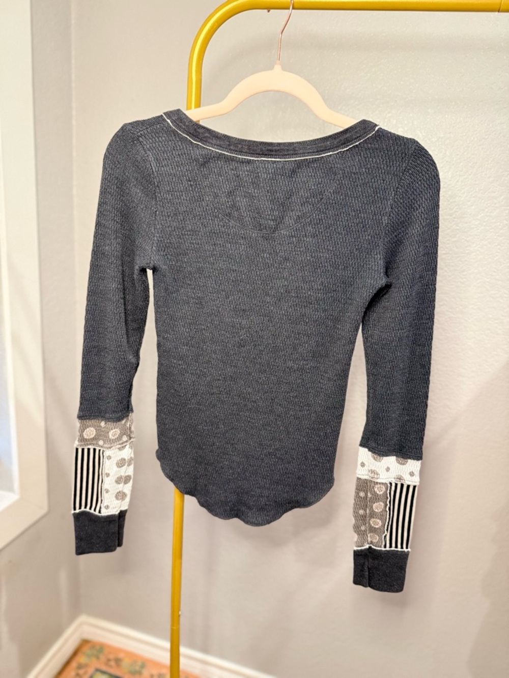 Free People Railroad Mixed Media Henley Charcoal Small - Picture 10 of 10